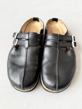 Haflinger Leather Clogs Black Double Strap Buckle Comfort Mules EU 39 US 8-8.5